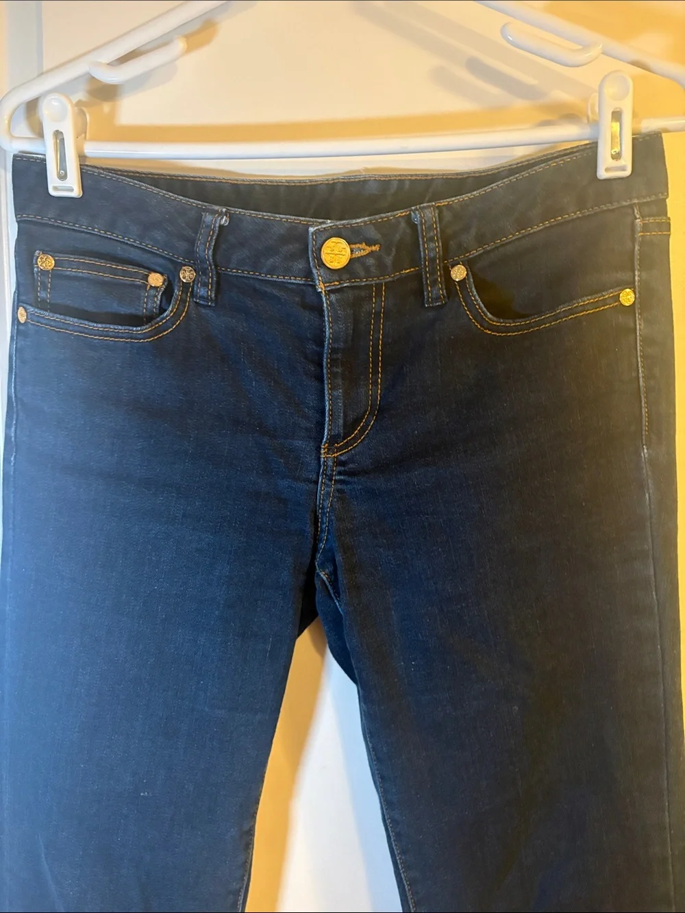 Tory Burch Navy Straight-Leg Jeans with Gold Hardware